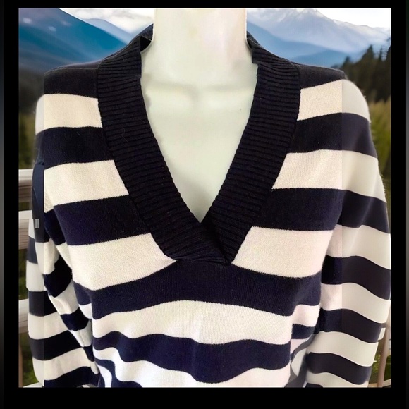 ⚓️ANN TAYLOR⚓️ COTTON V-NECK STRIPED LONG SLEEVE SUMMER SWEATER EUC☀️ - Picture 4 of 6